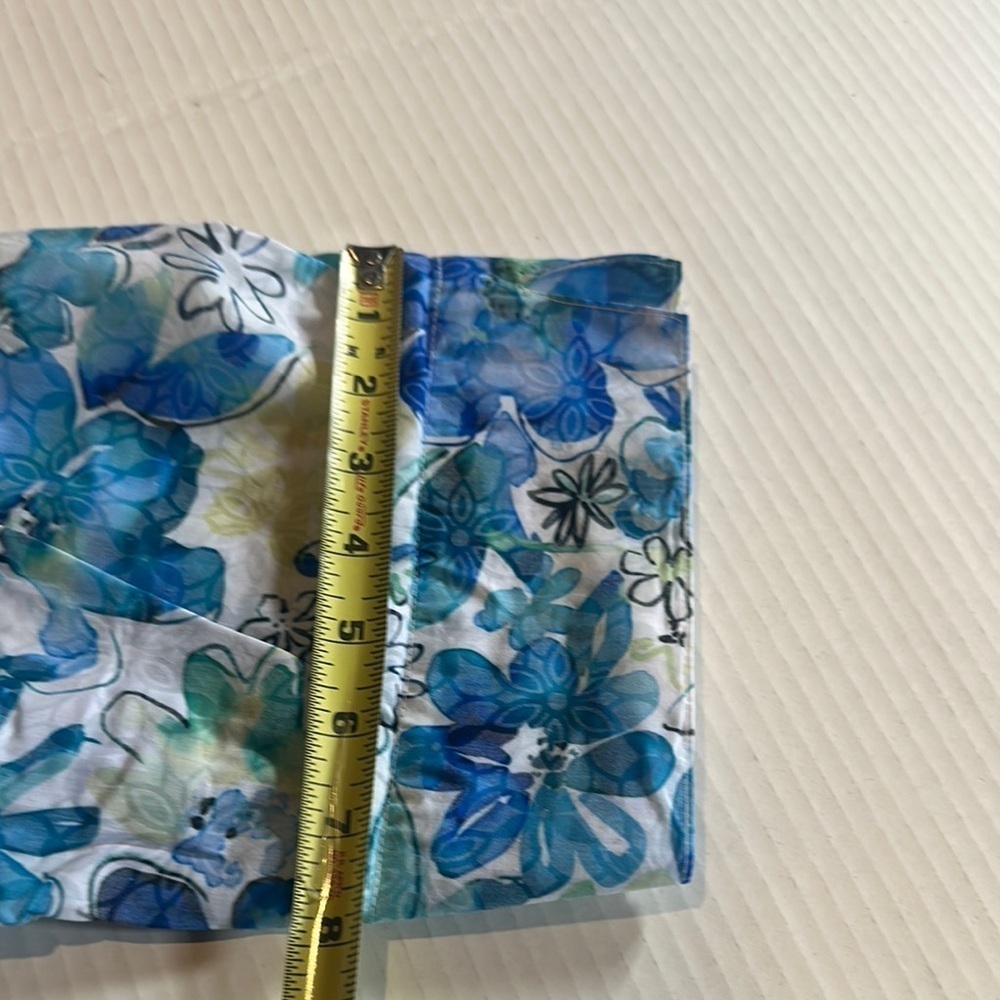 NWT Alfred Dunner Floral elbow fit Button-Up Shirt multi blues side slits collar - Picture 13 of 13